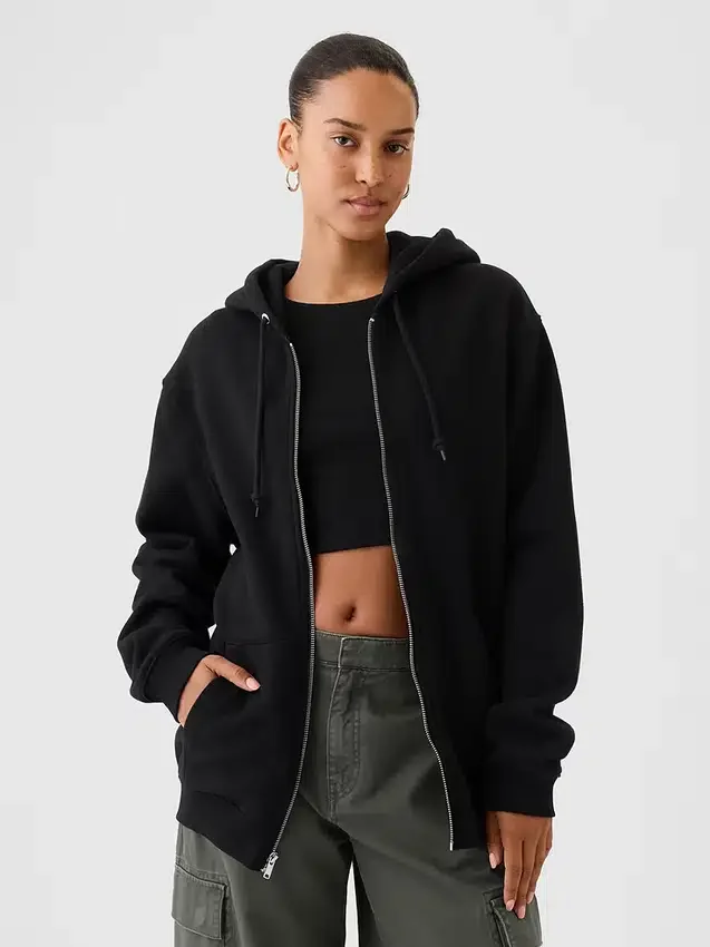 Sweat à capuche zippé ample Vintagesoft pour adulte