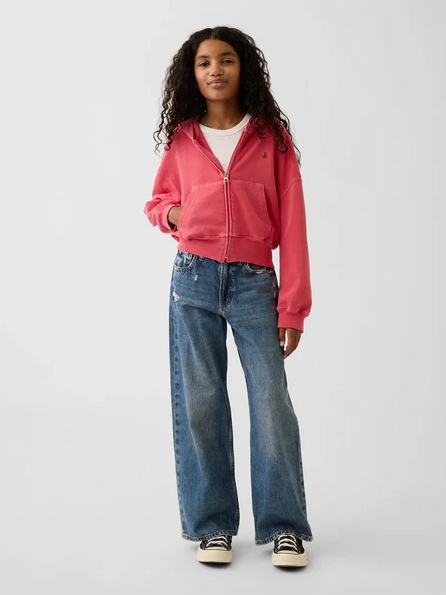 Sweat à capuche zippé à coupe oversize en molleton Vintagesoft pour enfants