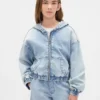Sweat à capuche zippé en denim tricoté pour enfant