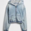 Sweat à capuche zippé en denim tricoté pour enfant