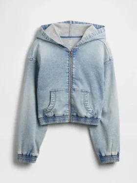 Sweat à capuche zippé en denim tricoté pour enfant