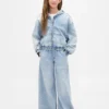 Sweat à capuche zippé en denim tricoté pour enfant
