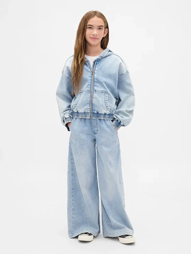 Sweat à capuche zippé en denim tricoté pour enfant