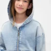 Sweat à capuche zippé en denim tricoté pour enfant