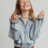 Sweat à capuche zippé en denim tricoté pour enfant