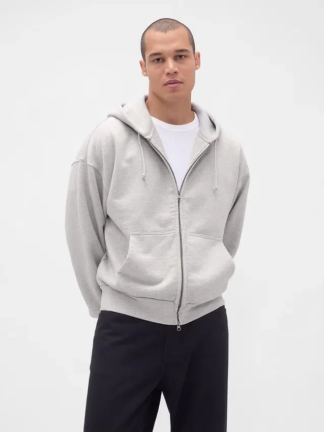 Sweat à capuche zippé en molleton français extra-épais pour adulte
