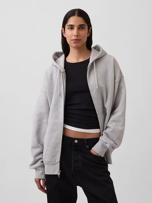 Sweat à capuche zippé en molleton français extra-épais pour adulte