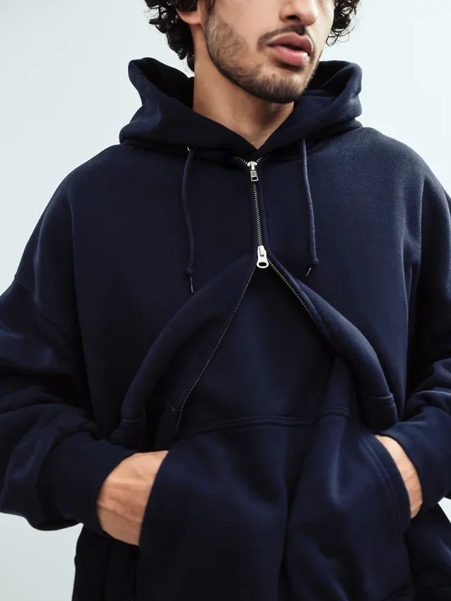 Sweat à capuche zippé en molleton français extra-épais pour adulte