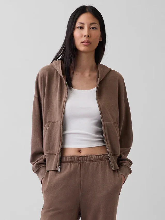 Sweat à capuche zippé en molleton Vintagesoft
