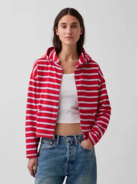 Sweat à capuche zippé oversize en tissu éponge à rayures