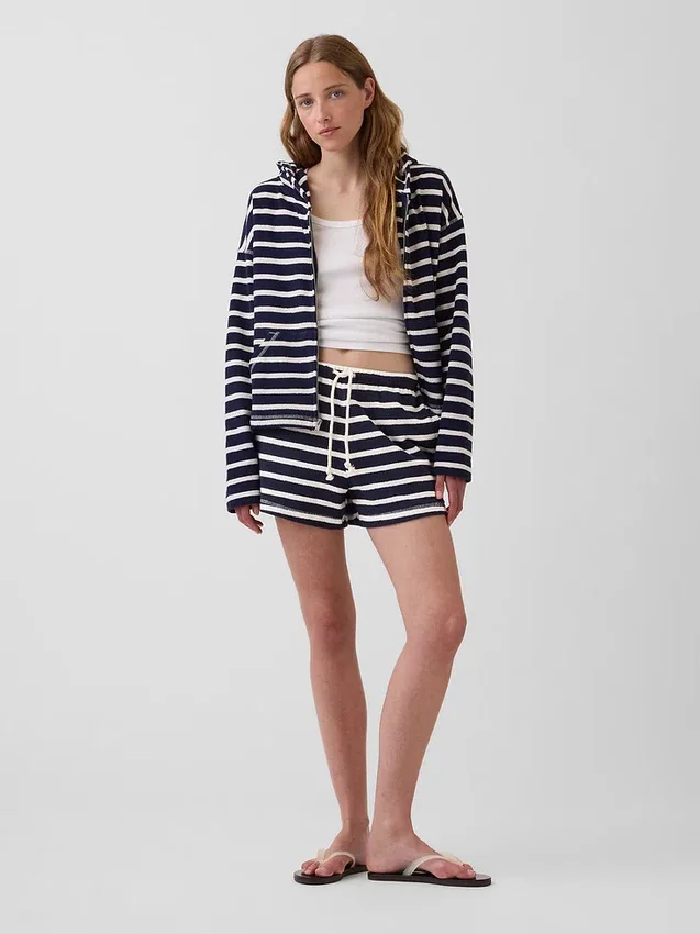 Sweat à capuche zippé oversize en tissu éponge à rayures