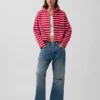 Sweat à capuche zippé oversize en tissu éponge à rayures