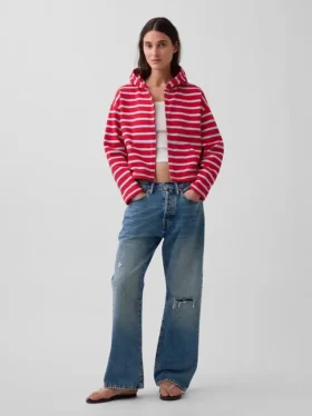 Sweat à capuche zippé oversize en tissu éponge à rayures