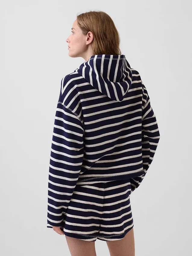 Sweat à capuche zippé oversize en tissu éponge à rayures