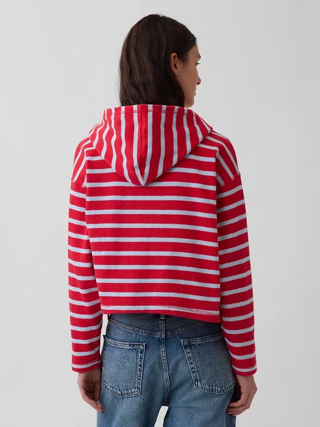 Sweat à capuche zippé oversize en tissu éponge à rayures
