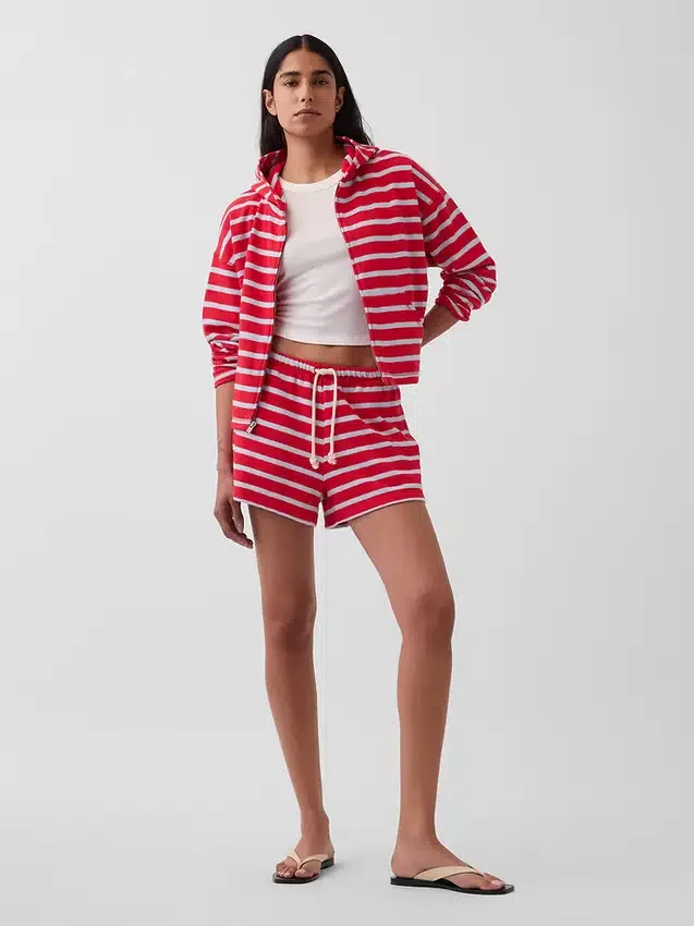 Sweat à capuche zippé oversize en tissu éponge à rayures