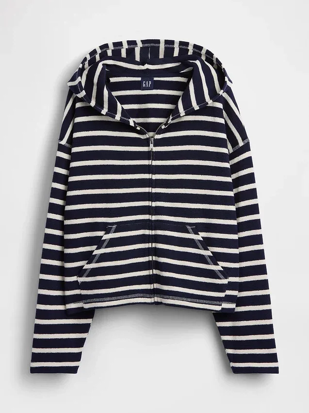 Sweat à capuche zippé oversize en tissu éponge à rayures
