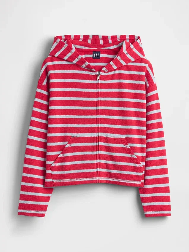 Sweat à capuche zippé oversize en tissu éponge à rayures