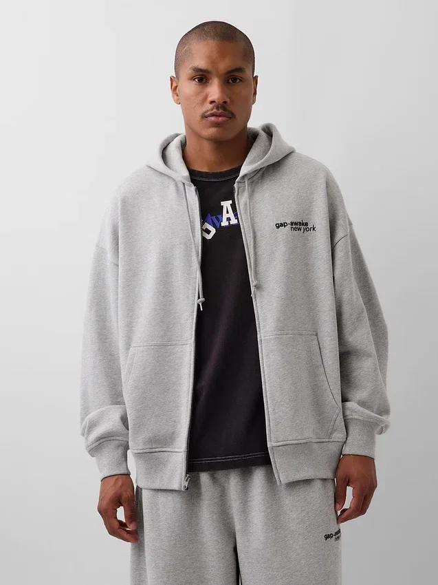 Sweat à capuche zippé oversize épais GAP × Awake Ny avec logo