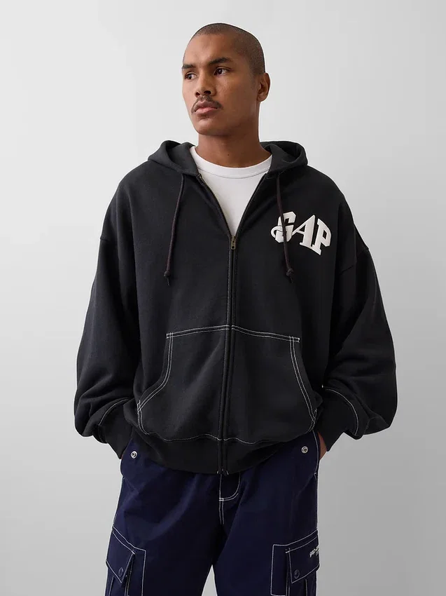 Sweat à capuche zippé oversize épais GAP × Awake Ny avec logo