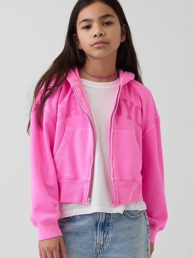 Sweat à capuche zippé oversize pour enfant avec logo Vintagesoft
