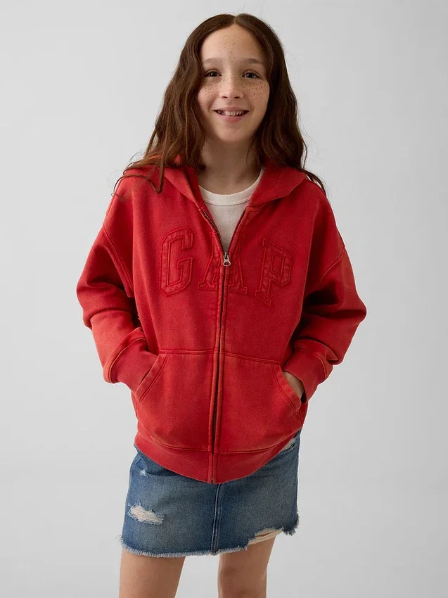 Sweat à capuche zippé pour enfant Vintagesoft à la coupe décontractée et logo