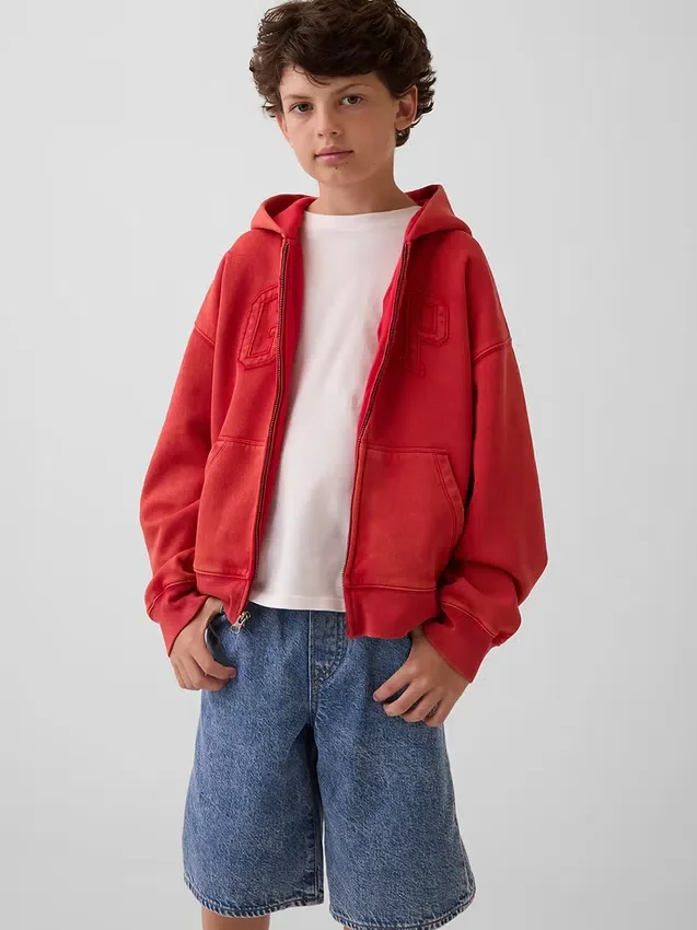 Sweat à capuche zippé pour enfant Vintagesoft à la coupe décontractée et logo