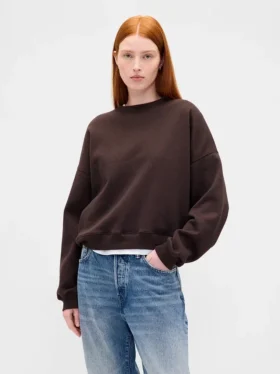 Sweat-shirt à col rond et coupe légèrement raccourcie Vintagesoft
