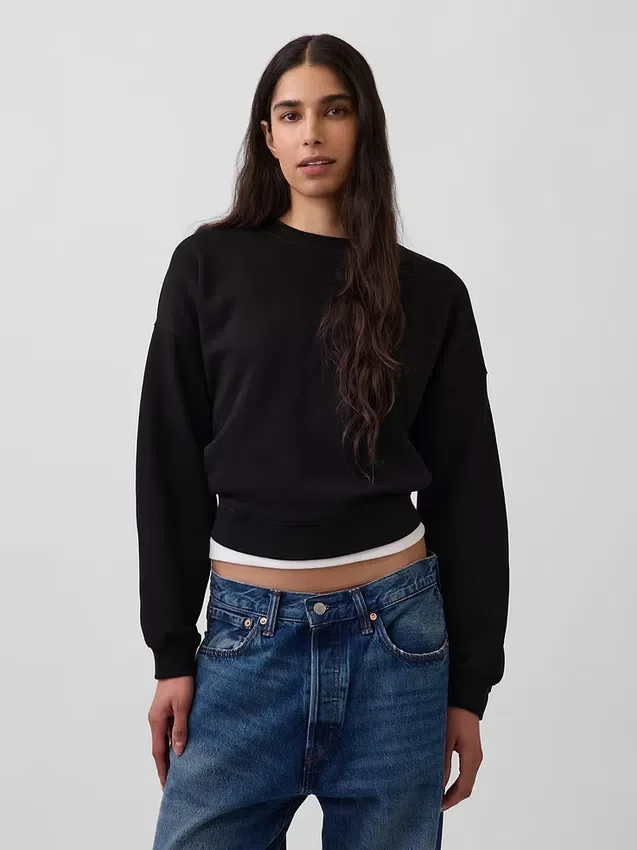 Sweat-shirt à col rond et coupe légèrement raccourcie Vintagesoft