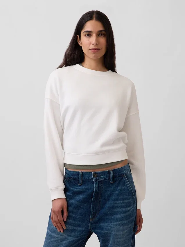 Sweat-shirt à col rond et coupe légèrement raccourcie Vintagesoft