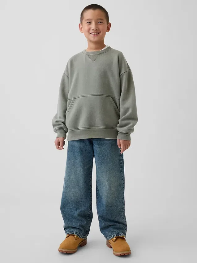 Sweat-shirt à col rond et poche Vintagesoft pour enfants, coupe décontractée