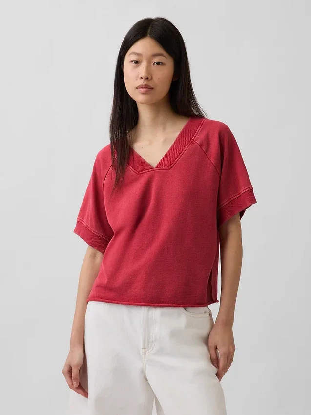 Sweat-shirt oversize à col en V en tissu éponge Vintagesoft