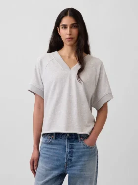 Sweat-shirt oversize à col en V en tissu éponge Vintagesoft
