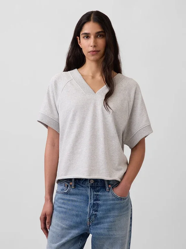 Sweat-shirt oversize à col en V en tissu éponge Vintagesoft