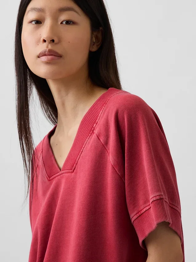 Sweat-shirt oversize à col en V en tissu éponge Vintagesoft