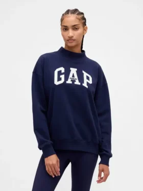 Sweat-shirt oversize à col montant en molleton épais avec logo
