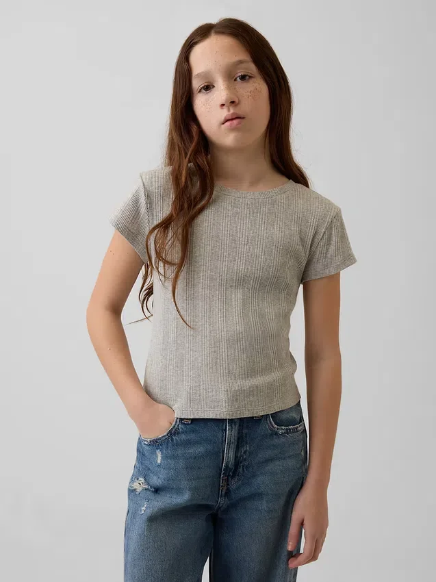 T-shirt ajusté à côtes multicolores pour enfants