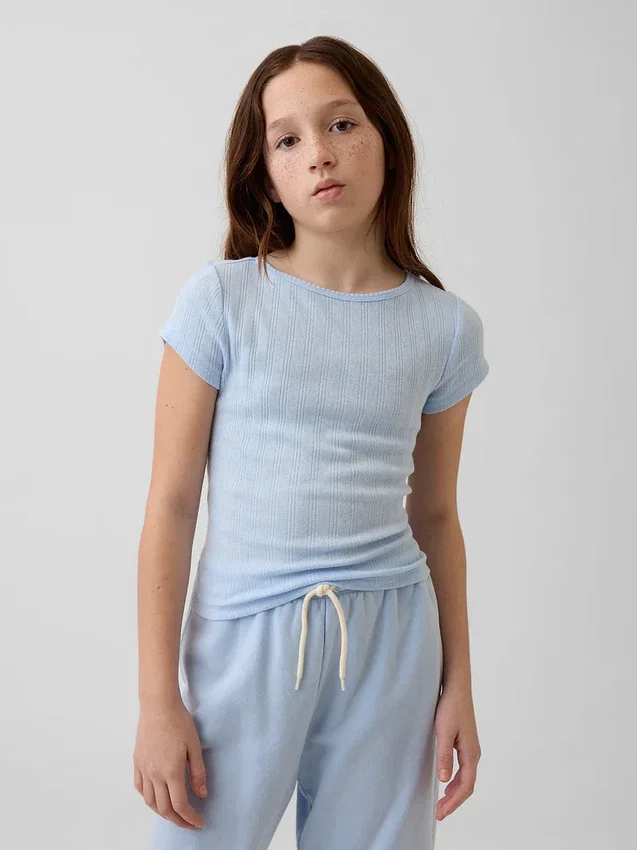 T-shirt ajusté en maille pointelle à côtes pour enfant