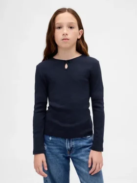 T-shirt ajusté pour enfant avec nœud et encolure en forme de trou de serrure