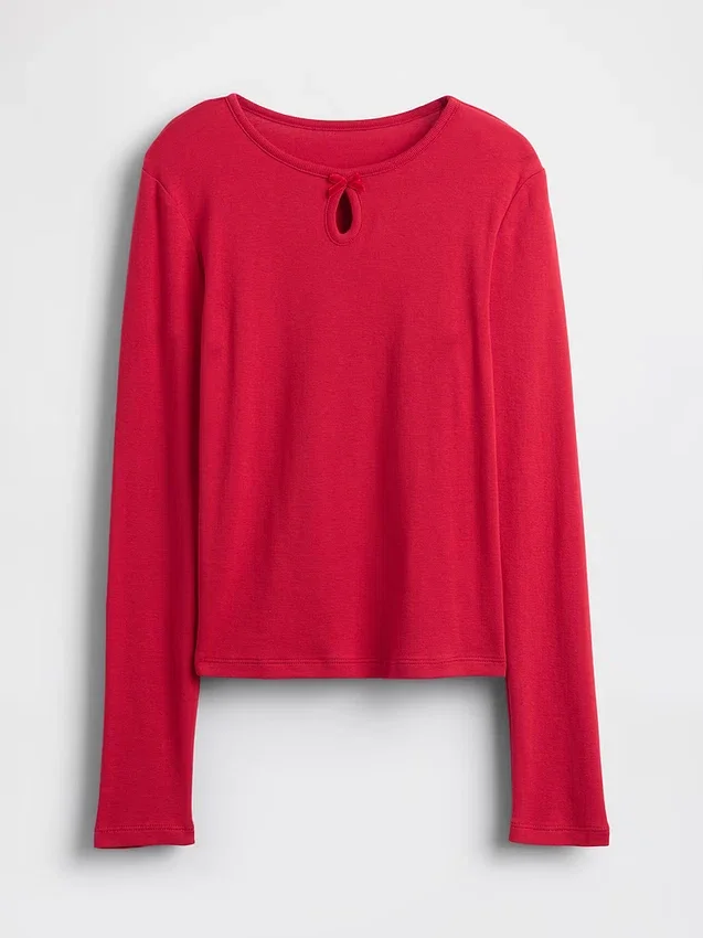T-shirt ajusté pour enfant avec nœud et encolure en forme de trou de serrure
