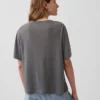T-shirt ample à col en V en mélange de lin