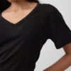 T-shirt ample à col en V en mélange de lin