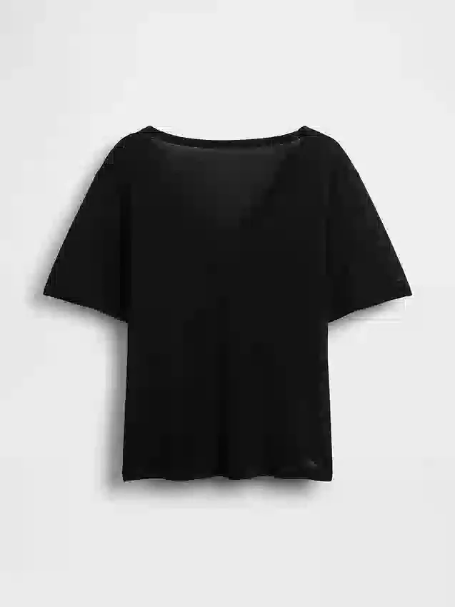 T-shirt ample à col en V en mélange de lin