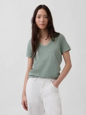 T-shirt à col en V Vintagesoft en coton bio