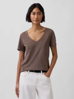 T-shirt à col en V Vintagesoft en coton bio