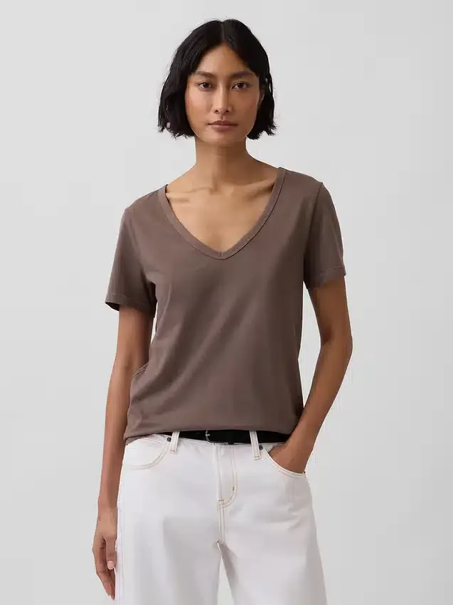 T-shirt à col en V Vintagesoft en coton bio