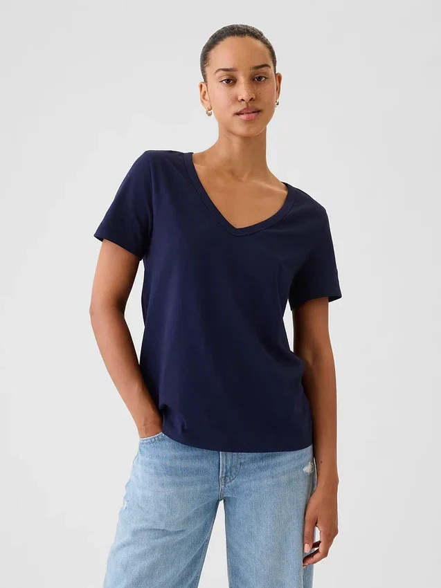 T-shirt à col en V Vintagesoft en coton bio