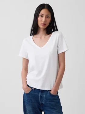 T-shirt à col en V Vintagesoft en coton bio