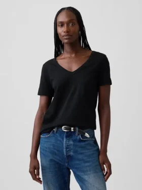 T-shirt à col en V Vintagesoft en coton bio