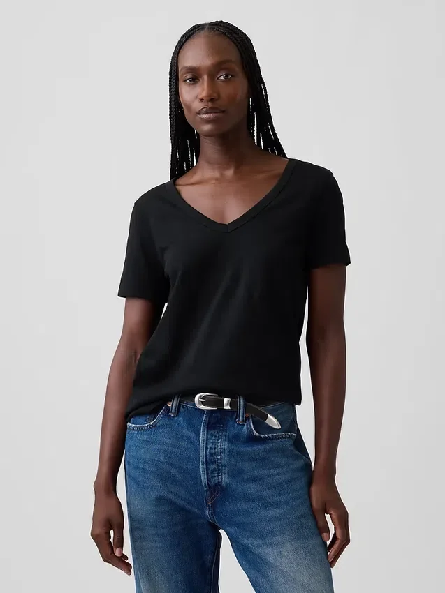 T-shirt à col en V Vintagesoft en coton bio